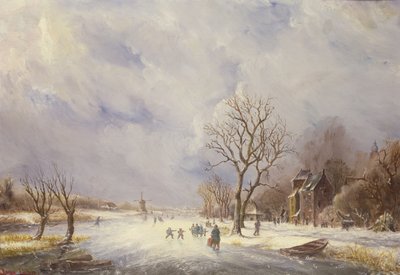 Winterkanaalscène, 19e eeuw door Jan Lynn